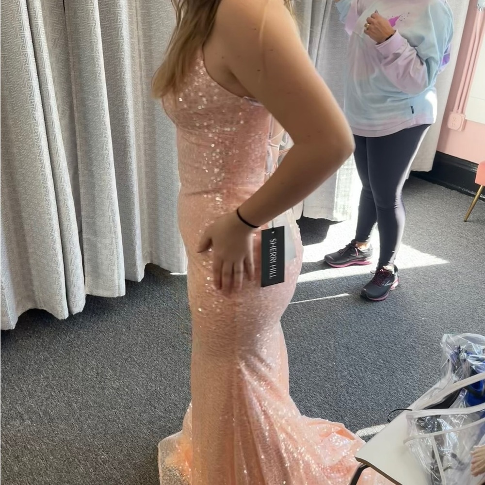 Sherri Hill sequined prom dress 54864 in blush